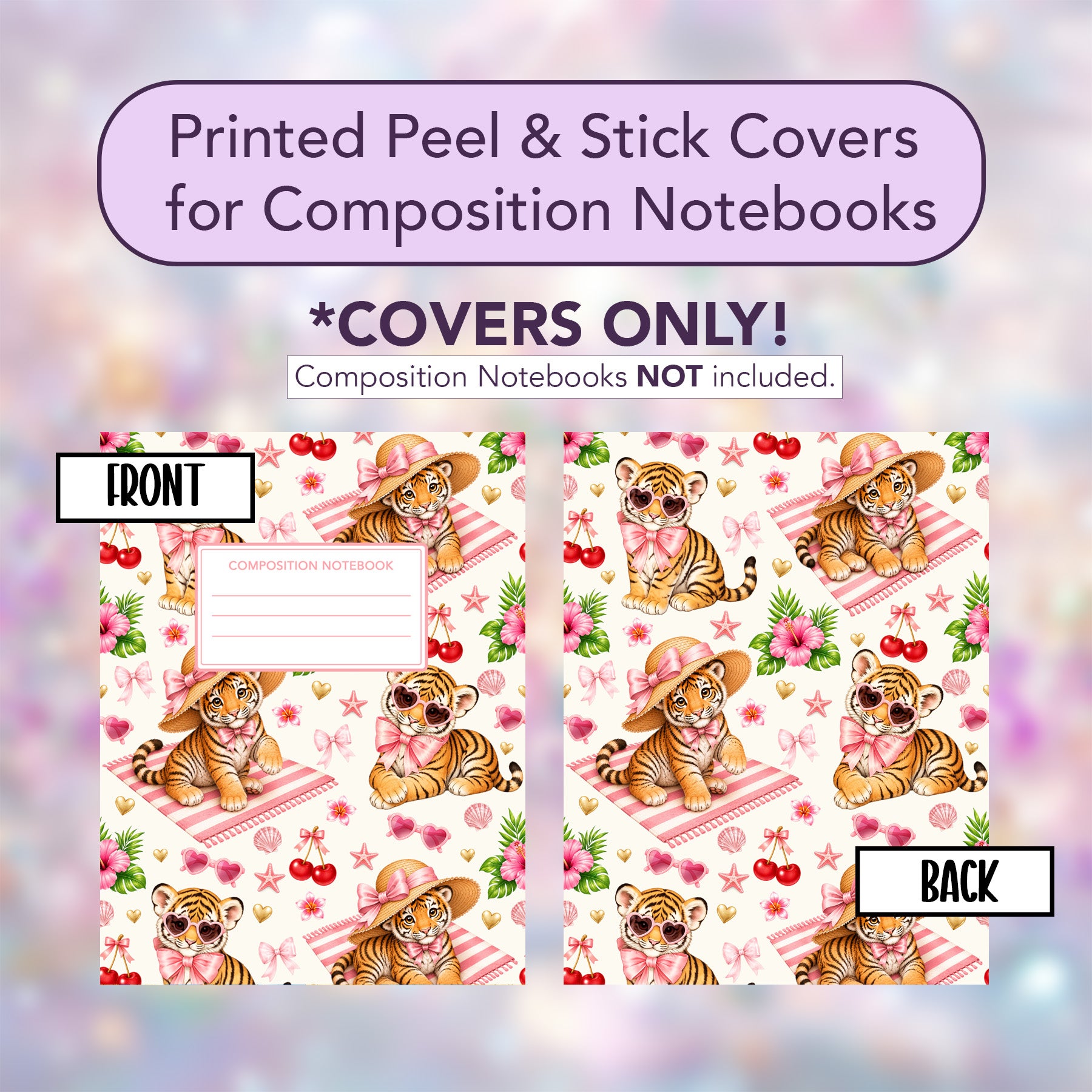Cute Tiger Tropical | Front & Back Vinyl Wrap Set | Covers Only