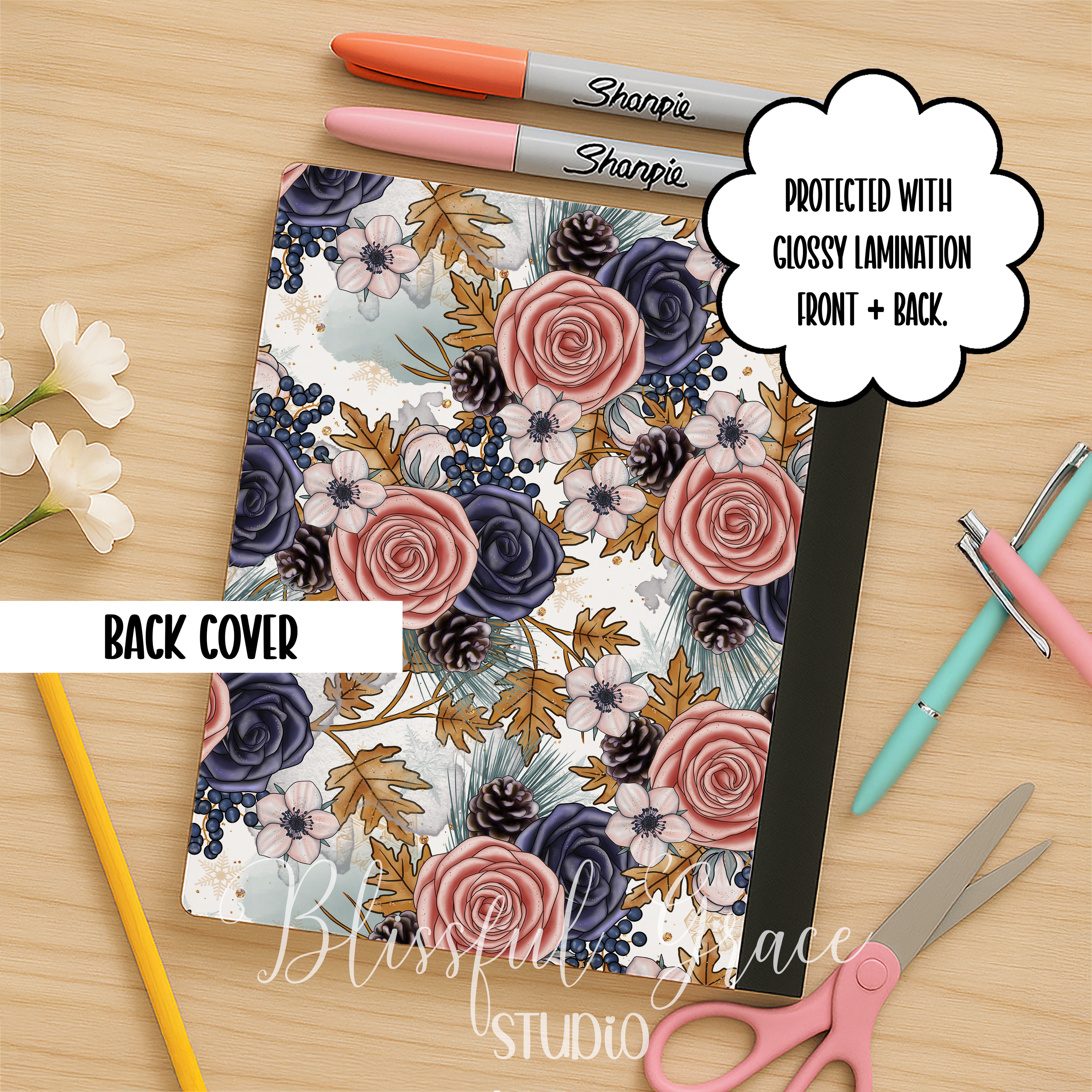Navy Blush Floral Composition Notebook