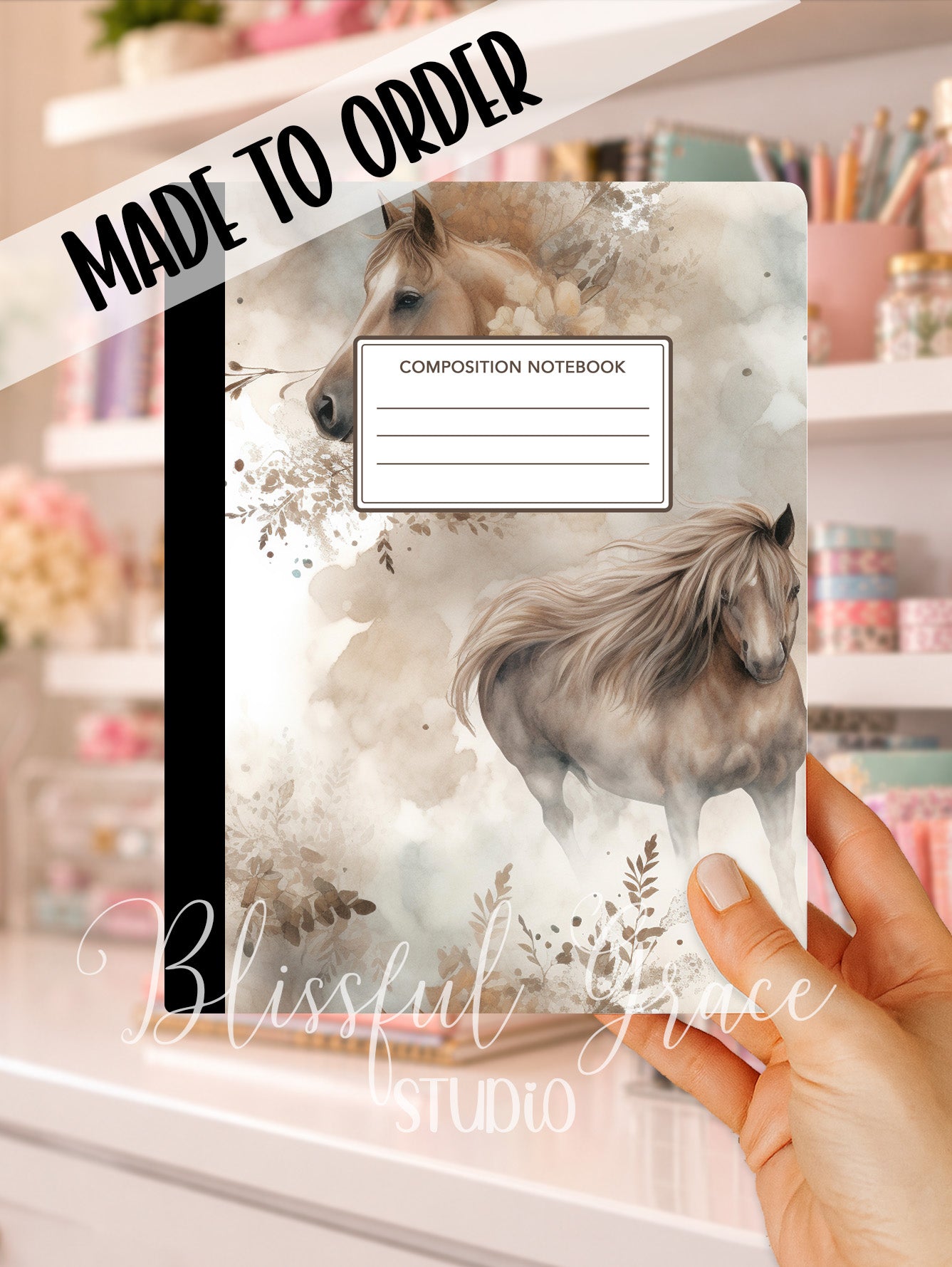 Watercolor Horses Composition Notebook