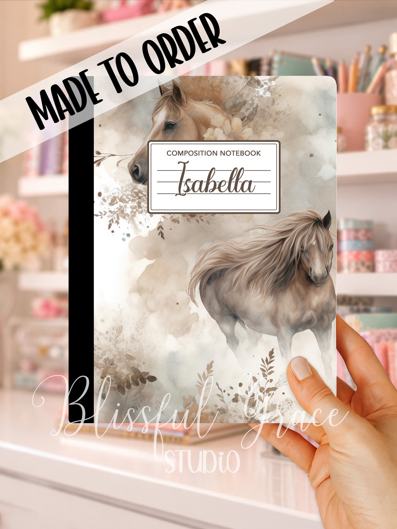Watercolor Horses Composition Notebook